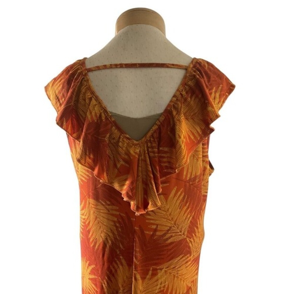 Mlle Gabrielle Womens 3X Orange Tropical Palm Tiered Boho Midi Sundress - Picture 4 of 11